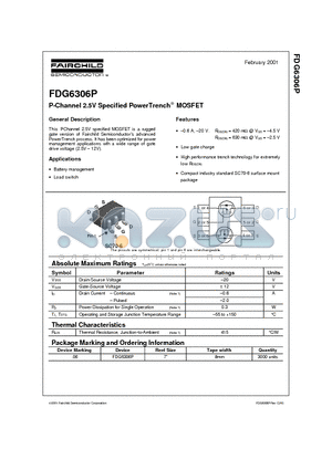 FDG6306P datasheet - P-Channel 2.5V Specified PowerTrench MOSFET