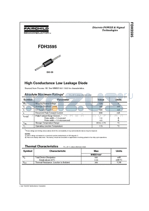 FDH3595 datasheet - High Conductance Low Leakage Diode