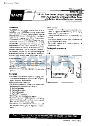 STK672-010 datasheet - Unipolar Fixed-Current Chopper(separate excitation)Type 1.7A Output Current Stepping Motor Driver with Built-in 4-Phase Distribution Controller