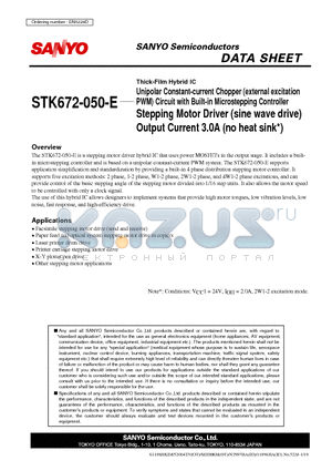 STK672-050-E datasheet - Stepping Motor Driver (sine wave drive) Output Current 3.0A (no heat sink*)