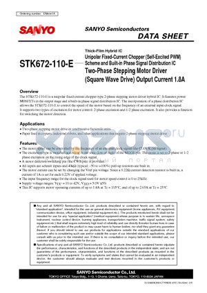 STK672-110-E datasheet - Thick-Film Hybrid IC Unipolar Fixed-Current Chopper (Self-Excited PWM) Scheme and Built-in Phase Signal Distribution IC Two-Phase Stepping Motor Driver (Square Wave Drive) Output Current 1.8A
