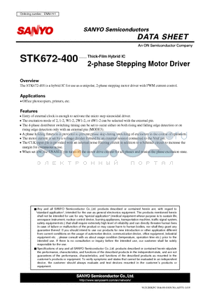 STK672-400 datasheet - Thick-Film Hybrid IC 2-phase Stepping Motor Driver