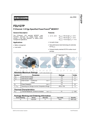FDJ127P datasheet - P-Channel -1.8 Vgs Specified PowerTrench MOSFET