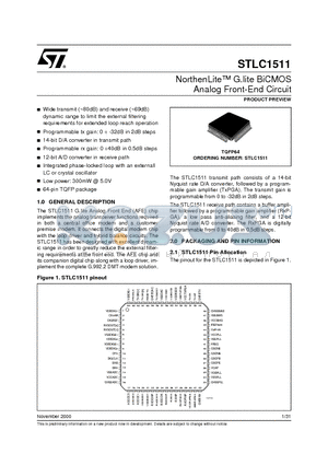 STLC1511 datasheet - NorthenLite G.lite BiCMOS Analog Front-End Circuit