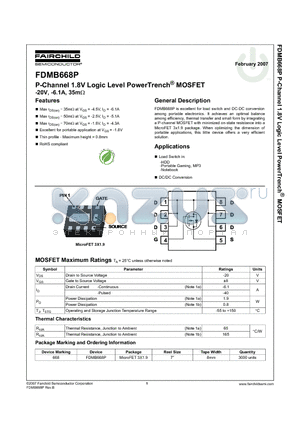 FDMB668P datasheet - P-Channel 1.8V Logic Level PowerTrench MOSFET -20V, -6.1A, 35mohm