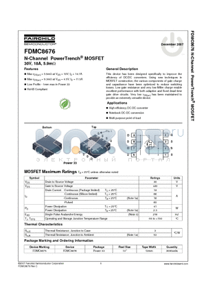 FDMC8676_07 datasheet - N-Channel PowerTrench MOSFET
