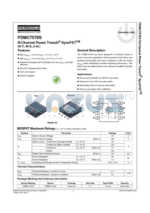 FDMC7570S datasheet - N-Channel Power Trench^ SyncFET 25 V, 40 A, 2 mY