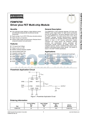 FDMF6700 datasheet - Driver plus FET Multi-chip Module