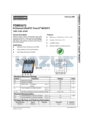 FDMS2572 datasheet - N-Channel UltraFET Trench MOSFET