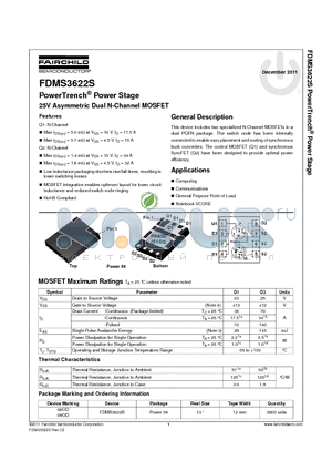 FDMS3622S datasheet - PowerTrench^ Power Stage 25V Asymmetric Dual N-Channel MOSFET