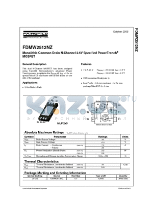 FDMW2512NZ datasheet - Monolithic Common Drain N-Channel 2.5V Specified PowerTrench MOSFET