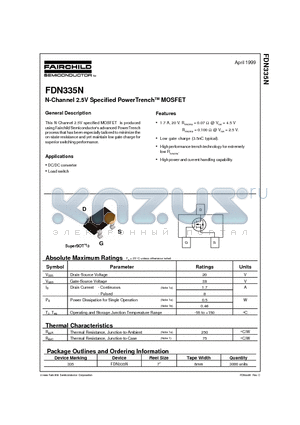 FDN335N datasheet - N-Channel 2.5V Specified PowerTrenchTM MOSFET