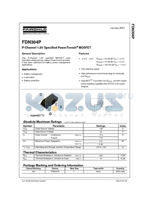 FDN304P_01 datasheet - P-Channel 1.8V Specified PowerTrench MOSFET