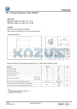 FDN335N datasheet - 20 V N-Channel Enhancement Mode MOSFET