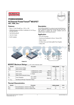 FDMS030N06B datasheet - N-Channel PowerTrench^ MOSFET 60V, 100A, 3m