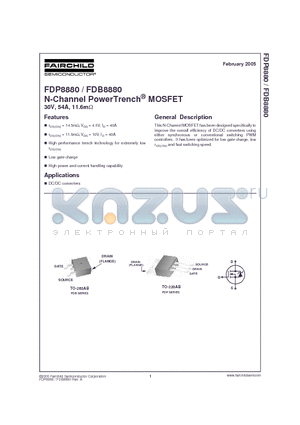 FDP8880 datasheet - N-Channel PowerTrench MOSFET