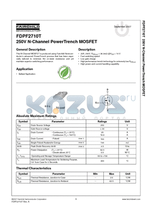 FDPF2710T datasheet - 250V N-Channel PowerTrench MOSFET