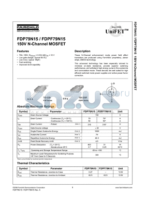 FDPF79N15 datasheet - 150V N-Channel MOSFET