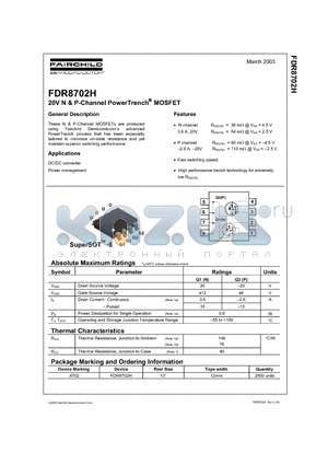 FDR8702H datasheet - 20V N & P-Channel PowerTrench MOSFET