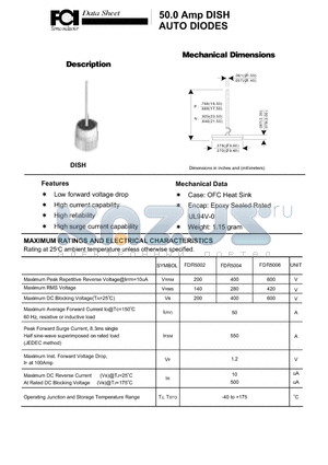 FDR5002 datasheet - 50.0 Amp DISH AUTO DIODES Low forward voltage drop