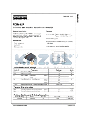 FDR840P datasheet - P-Channel 2.5V Specified PowerTrench MOSFET