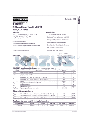 FDS3992 datasheet - N-Channel PowerTrench MOSFET 100V, 4.5A, 62m