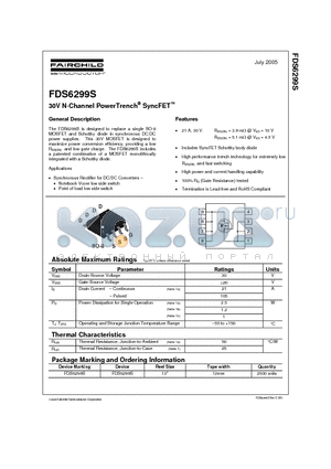 FDS6299S datasheet - 30V N-Channel PowerTrench SyncFET