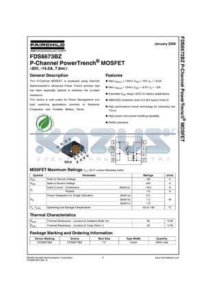 FDS6673BZ datasheet - P-Channel PowerTrench MOSFET -30V, -14.5A, 7.8m Ohm