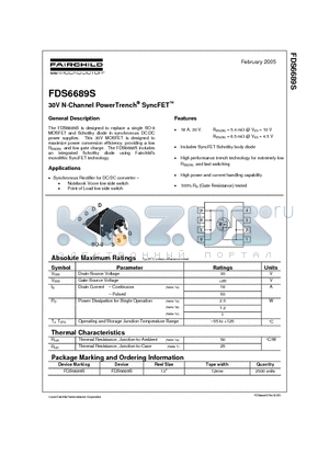 FDS6689S datasheet - 30V N-Channel PowerTrench SyncFET