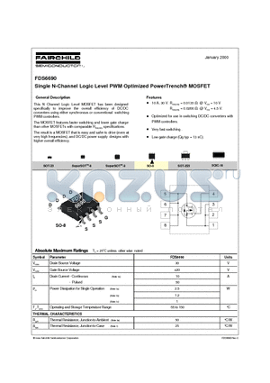FDS6690 datasheet - Single N-Channel Logic Level PWM Optimized PowerTrench MOSFET