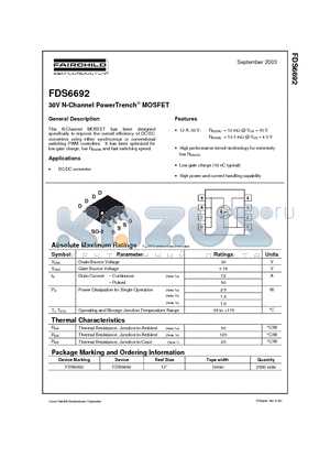 FDS6692 datasheet - 30V N-Channel PowerTrench MOSFET