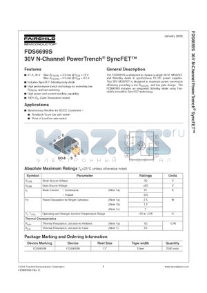 FDS6699S datasheet - 30V N-Channel PowerTrench SyncFET