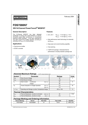 FDS7088N7 datasheet - 30V N-Channel PowerTrench MOSFET