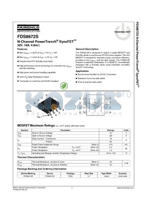 FDS8672S datasheet - N-Channel PowerTrench^ SyncFET 30V, 18A, 4.8mY