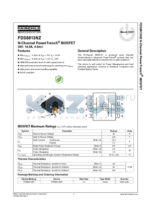 FDS8813NZ datasheet - N-Channel PowerTrench MOSFET 30V, 18.5A, 4.5mohm