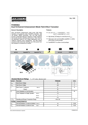 FDS8936 datasheet - Dual N-Channel Enhancement Mode Field Effect Transistor