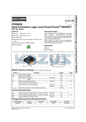 FDS8949 datasheet - Dual N-Channel Logic Level PowerTrench MOSFET