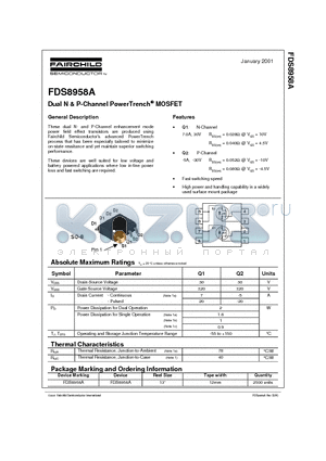 FDS8958A datasheet - Dual N and P-Channel Enhancement Mode Field Effect Transistor