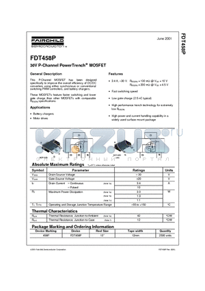 FDT458P datasheet - 30V P-Channel PowerTrench MOSFET