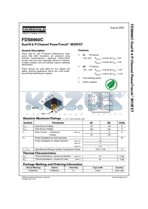 FDS8960C datasheet - Dual N & P-Channel PowerTrench MOSFET