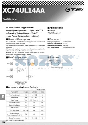 XC74UL14AA datasheet - CMOS Schmitt Trigger Inverter