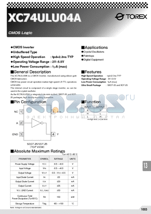 XC74ULU04A datasheet - CMOS Inverter