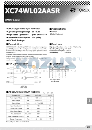 XC74WL02AASR datasheet - CMOS Logic Dual 2-input NOR Gate