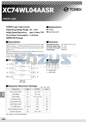 XC74WL04AASR datasheet - CMOS Logic Triple Inverter
