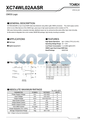 XC74WL02AASR datasheet - CMOS Logic