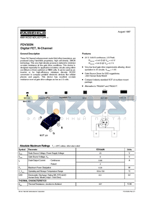 FDV303N datasheet - Digital FET, N-Channel