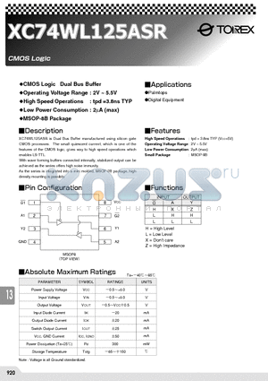 XC74WL125ASR datasheet - XC74WL125ASR is Dual Bus Buffer manufactured using silicon gate CMOS processes