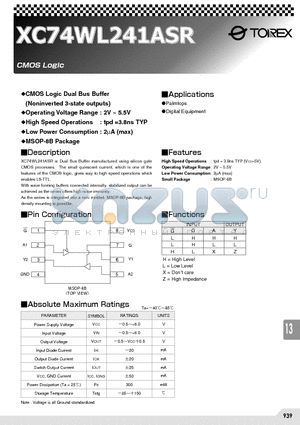 XC74WL241ASR datasheet - CMOS Logic Dual Bus Buffer