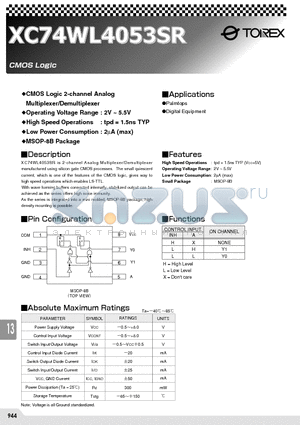 XC74WL4053SR datasheet - CMOS Logic