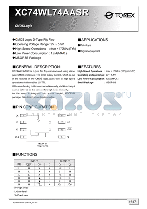XC74WL74AASR datasheet - CMOS Logic D-Type Flip Flop